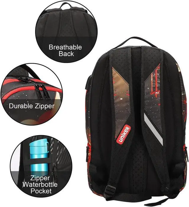 Alt view image 4 of 5 - UNIKER Cool Graffiti Backpack for Teens,Travel Computer Bag for 15.6 Inch Laptop, Designer Daypack with USB and Earphone Port