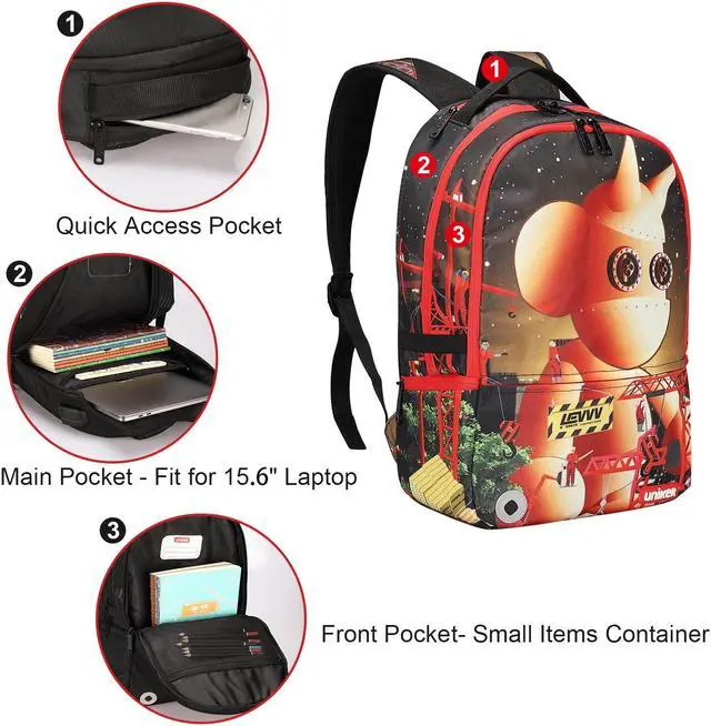 Alt view image 5 of 5 - UNIKER Cool Graffiti Backpack for Teens,Travel Computer Bag for 15.6 Inch Laptop, Designer Daypack with USB and Earphone Port