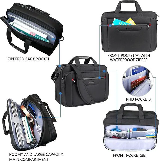 Alt view image 5 of 5 - VANKEAN Laptop Briefcase Premium Laptop Case Fits Up to 17.3 Inch Business Shoulder Bag Laptop Expandable Water-Repellent Messenger Bag for Men/ Women Computer Bag for Travel/ Business/ Black