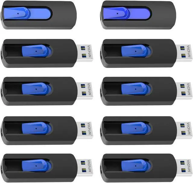 Main image of VICFUN 10 Pack 64GB USB Flash Drives USB 2.0 Flash Drive Slide Retractable USB Memory Stick 64GB, Blue
