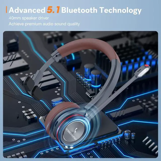 Alt view image 2 of 5 - Wireless Headset with Microphone for Work, in-Built with USB Dongle for PC, Mono 5.2 Bluetooth Headset for Computer Cell Phone Home Office Microsoft Teams Skype Video Conference Voice Recognition