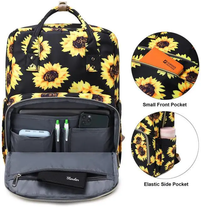 Alt view image 2 of 5 - Kouxunt Sunflower Laptop Backpack College Bookbag School Backpack for Women Girls, Travel Backpack 15.6 Inch Computer Backpacks