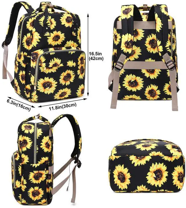 Alt view image 5 of 5 - Kouxunt Sunflower Laptop Backpack College Bookbag School Backpack for Women Girls, Travel Backpack 15.6 Inch Computer Backpacks