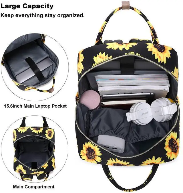 Alt view image 3 of 5 - Kouxunt Sunflower Laptop Backpack College Bookbag School Backpack for Women Girls, Travel Backpack 15.6 Inch Computer Backpacks