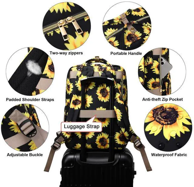 Alt view image 4 of 5 - Kouxunt Sunflower Laptop Backpack College Bookbag School Backpack for Women Girls, Travel Backpack 15.6 Inch Computer Backpacks