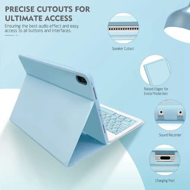 Alt view image 3 of 5 - ABEIFAN iPad Air 6th Generation 11 inch 2024 Case with Keyboard - iPad Air 5th/4th Generation 10.9 inch Case with Detachable Wireless Keyboard and Pencil Holder Auto Wake/Sleep Blue