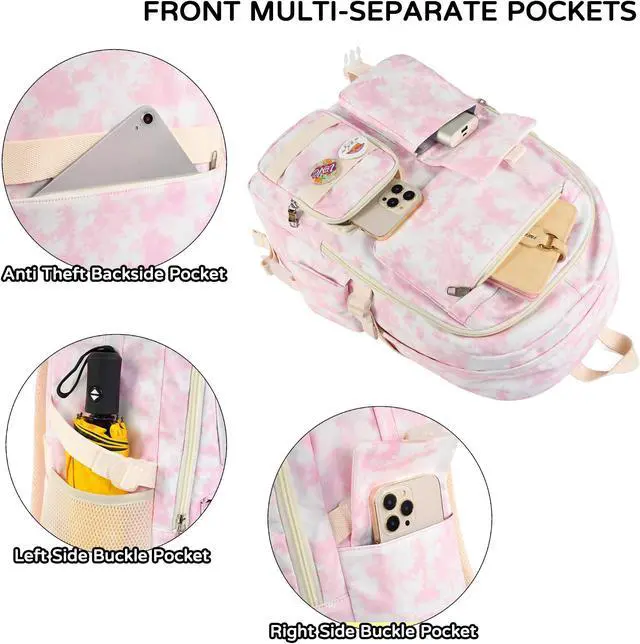 Alt view image 4 of 5 - Hidds Laptop Backpacks 16 Inch School Bag College Backpack Anti Theft Travel Casual Daypack Bags Cute Bookbags Large Colorfull Carry on Back Pack for Teens Girls Women Students (Pink-1)