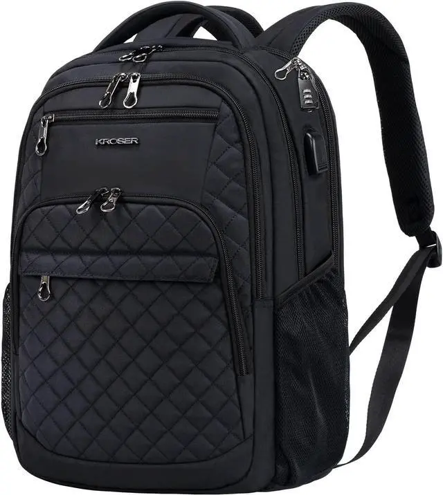 Main image of KROSER Travel Laptop Backpack 17 Inch Large Computer Backpack Water-Repellent Daypack with USB Charging Port RFID Pockets for Work/Business/College/Men/Women(Quilted)