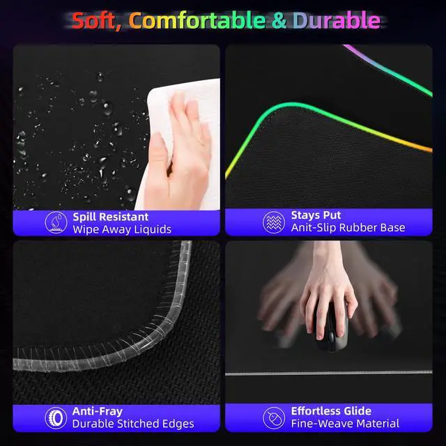 Alt view image 5 of 5 - Wireless Charging Gaming Mouse Pad - 10W RGB Mouse Pad, 31.5"x15.7" Extended XX-Large Desk Mat for Laptop/PC/Keyboard, 9 Light Modes, Non-Slip Rubber Base, Waterproof, Black