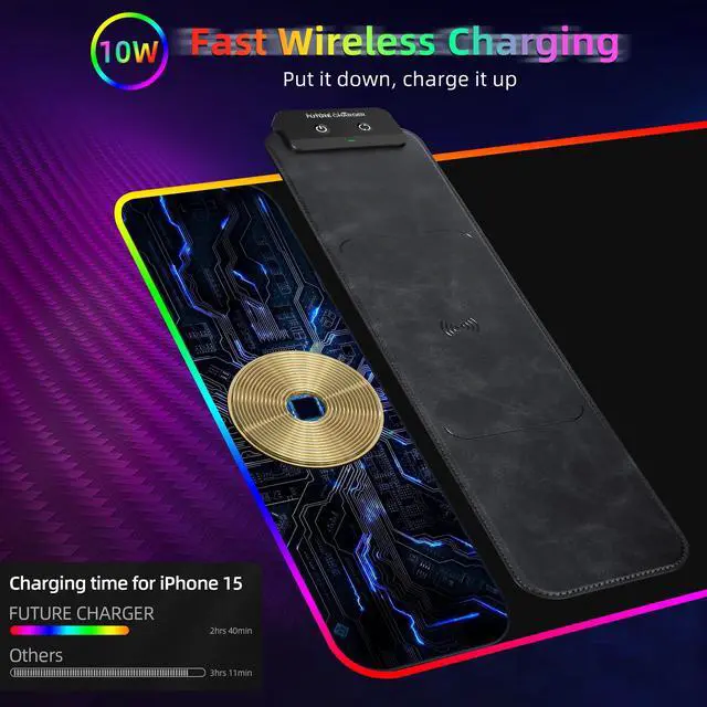 Alt view image 4 of 5 - Wireless Charging Gaming Mouse Pad - 10W RGB Mouse Pad, 31.5"x15.7" Extended XX-Large Desk Mat for Laptop/PC/Keyboard, 9 Light Modes, Non-Slip Rubber Base, Waterproof, Black