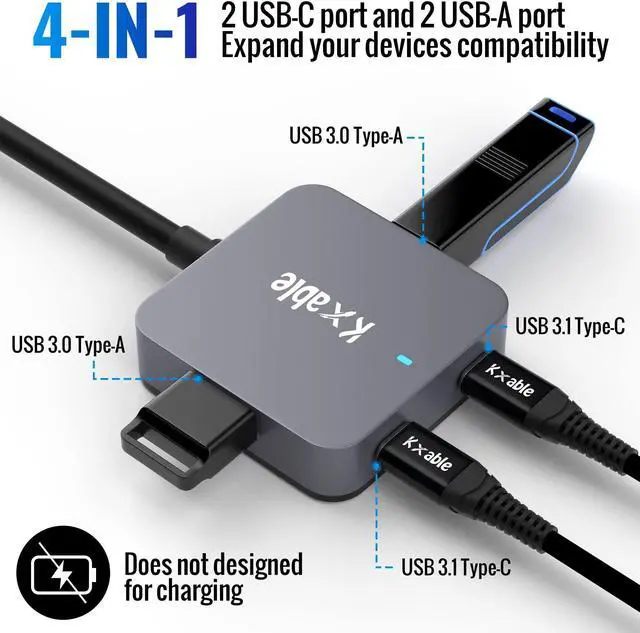 Alt view image 2 of 5 - Upgrade USB C Hub, Expander Multi USB Ports Cable 15FT, Long USB 3.1 C Extension Cable with 4-Port (2 USB-A Ports+2 USB-C Ports), USB C Y Splitter Hub, Type-C Male to A-Female + C-Female Extender Cord