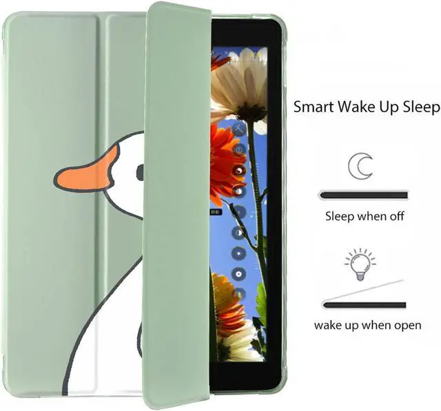 Alt view image 3 of 5 - Cute Kawaii Duck for iPad 7th/8th/9th Generation Case with Pencil Holder, Auto Sleep/Wake, Green Leather with Clear Soft TPU Back Cover for iPad 10.2 Inch 2019/2020/2021
