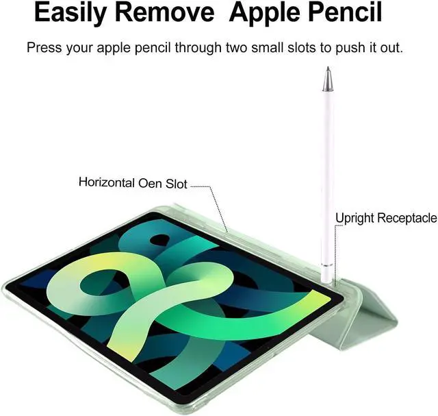 Alt view image 4 of 5 - Cute Kawaii Duck for iPad 7th/8th/9th Generation Case with Pencil Holder, Auto Sleep/Wake, Green Leather with Clear Soft TPU Back Cover for iPad 10.2 Inch 2019/2020/2021