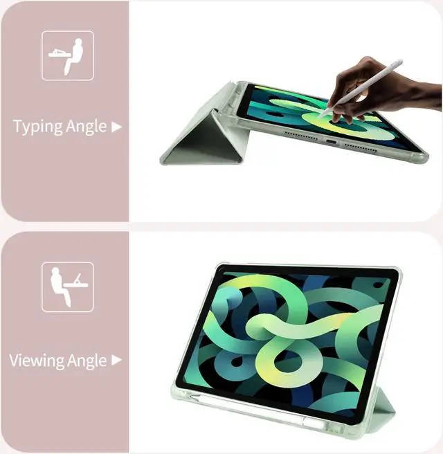 Alt view image 5 of 5 - Cute Kawaii Duck for iPad 7th/8th/9th Generation Case with Pencil Holder, Auto Sleep/Wake, Green Leather with Clear Soft TPU Back Cover for iPad 10.2 Inch 2019/2020/2021