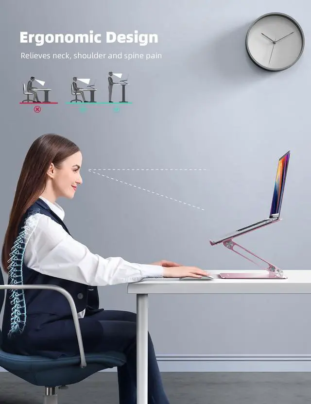 Alt view image 2 of 5 - Lamicall Adjustable Laptop Stand, Portable Laptop Riser, Aluminum Laptop Stand for Desk Foldable, Ergonomic Computer Notebook Stand Holder for MacBook Air Pro, Dell XPS, HP (10-17.3'') -Pink