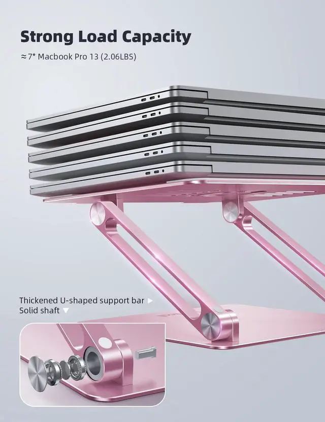 Alt view image 5 of 5 - Lamicall Adjustable Laptop Stand, Portable Laptop Riser, Aluminum Laptop Stand for Desk Foldable, Ergonomic Computer Notebook Stand Holder for MacBook Air Pro, Dell XPS, HP (10-17.3'') -Pink