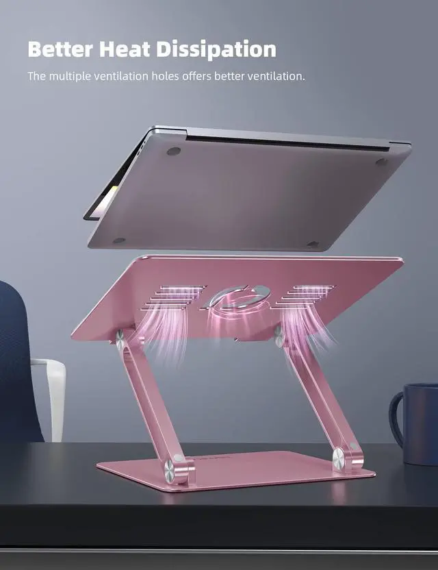 Alt view image 3 of 5 - Lamicall Adjustable Laptop Stand, Portable Laptop Riser, Aluminum Laptop Stand for Desk Foldable, Ergonomic Computer Notebook Stand Holder for MacBook Air Pro, Dell XPS, HP (10-17.3'') -Pink