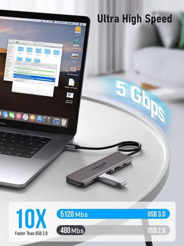 Alt view image 5 of 5 - USB C Hub Multiport Adapter - Lemorele 7-in-1 Type-C 4K 60Hz HDMI Dongle Docking Station, 100W PD, SD/TF 3.0 Slots, 2 USB 3.0 & USB C 3.0 5Gbps Data Ports, for MacBook, iPad, Surface, XPS, ChromeBook