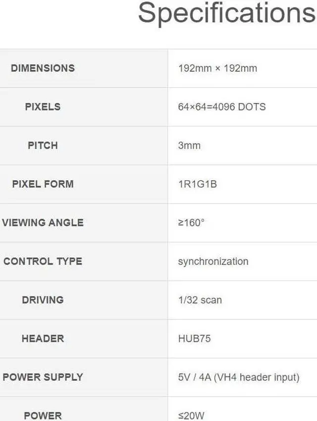 Alt view image 4 of 5 - 64x64 RGB LED Matrix Panel Full Color for Raspberry Pi/Ardui 192x192 mm 3mm Pitch 4096 LEDs Adjustable Brightness