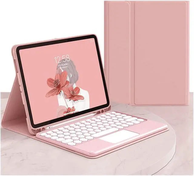 Main image of SENLAN iPad Air2 Keyboard Case with Touchpad, Magnetic, Detachable Bluetooth, Slim Smart Case, Round Key for iPad 5th/6th Gen 9.7'' (Purple), Pink