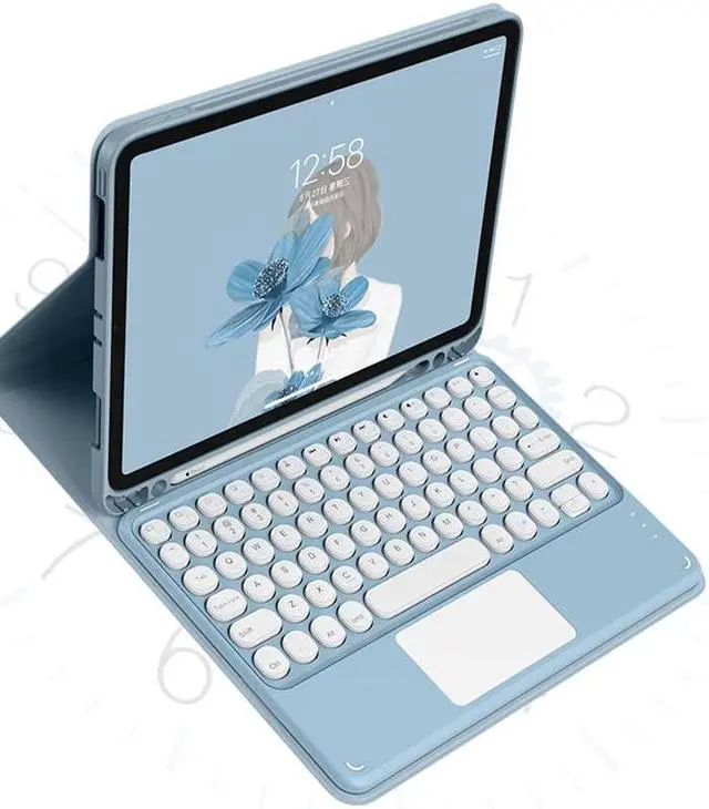 Alt view image 4 of 5 - SENLAN iPad Air2 Keyboard Case with Touchpad, Magnetic, Detachable Bluetooth, Slim Smart Case, Round Key for iPad 5th/6th Gen 9.7'' (Purple), Pink