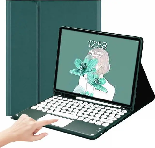 Main image of SENLAN iPad 9/Air3 Pro10.5 Keyboard Case Touchpad Magnetic Detachable Bluetooth Keyboard Slim Smart case Round Key for iPad 9th/10.2''/10.5'', Dark Green