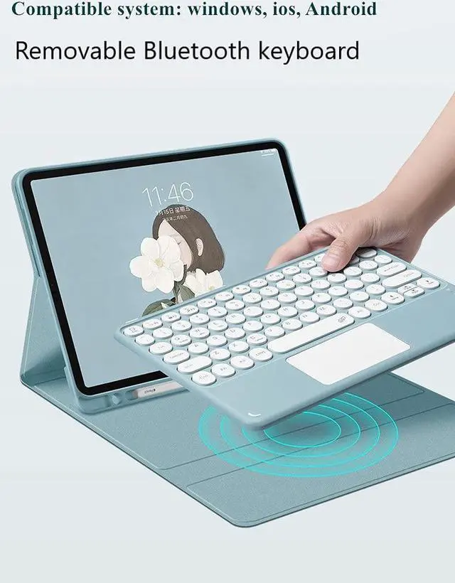 Alt view image 4 of 5 - SENLAN iPad 9/Air3 Pro10.5 Keyboard Case Touchpad Magnetic Detachable Bluetooth Keyboard Slim Smart case Round Key for iPad 9th/10.2''/10.5'', Dark Green