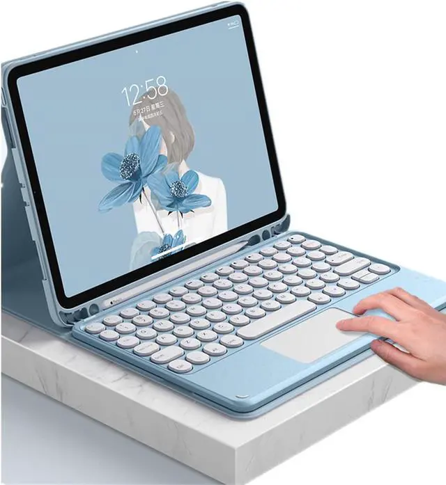Main image of SENLAN Keyboard Case for iPad Air 11'' M3 M2 2025 2024 / iPad Air4 Air5Touchpad Magnetic Detachable Bluetooth Keyboard Slim Smart Touch Keyboard Round Key,Blue