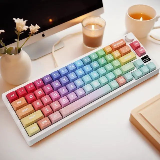 Alt view image 5 of 5 - ILYCHEEGAMI PBT Material XDA keycap Dye Sublimation Universal Mechanical Keyboard keycaps Compatible with Cherry MX switches,Gateron,Kailh TTC JWK and Clones (Rainbow Candy)
