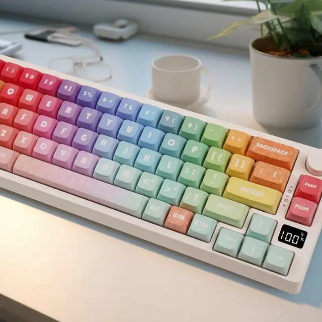 Alt view image 4 of 5 - ILYCHEEGAMI PBT Material XDA keycap Dye Sublimation Universal Mechanical Keyboard keycaps Compatible with Cherry MX switches,Gateron,Kailh TTC JWK and Clones (Rainbow Candy)