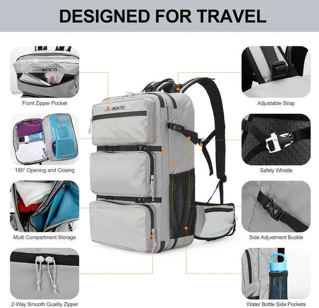 Alt view image 3 of 5 - IX INOXTO Travel Laptop Backpack,15.6 Inch Business Flight Approved Carry on Backpack,Large Anti Theft Backpack College Computer Bag for Men Women,Grey