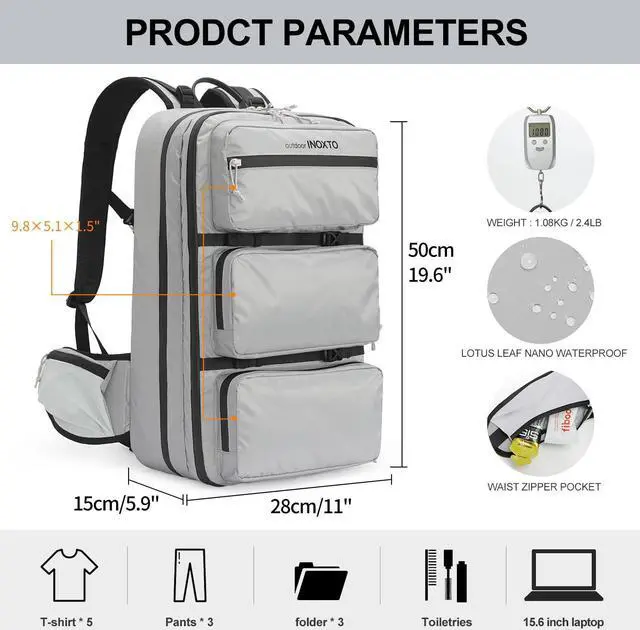 Alt view image 2 of 5 - IX INOXTO Travel Laptop Backpack,15.6 Inch Business Flight Approved Carry on Backpack,Large Anti Theft Backpack College Computer Bag for Men Women,Grey