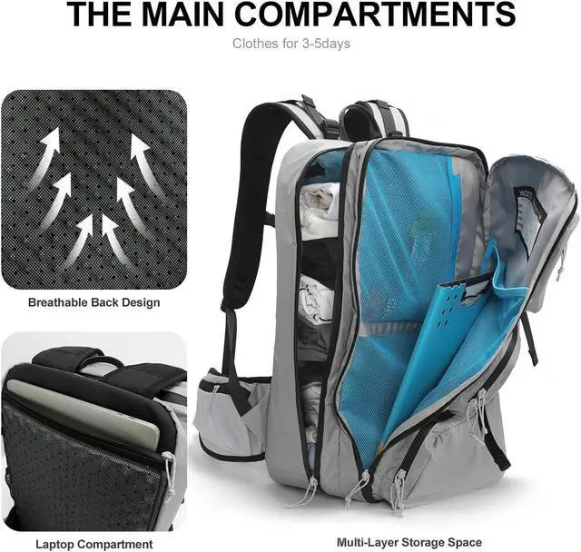 Alt view image 4 of 5 - IX INOXTO Travel Laptop Backpack,15.6 Inch Business Flight Approved Carry on Backpack,Large Anti Theft Backpack College Computer Bag for Men Women,Grey