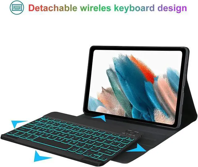 Alt view image 3 of 5 - Galaxy Tab A8 Case with Keyboard 10.5 Inch 2022, Smart 7 Color Backlight & Detachable Wireless Bluetooth Keyboard Cover & Slim Folio Cover with S Pen Holder for Galaxy Tab A8 SM-X200/X205/X207,Black