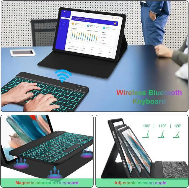 Alt view image 2 of 5 - Galaxy Tab A8 Case with Keyboard 10.5 Inch 2022, Smart 7 Color Backlight & Detachable Wireless Bluetooth Keyboard Cover & Slim Folio Cover with S Pen Holder for Galaxy Tab A8 SM-X200/X205/X207,Black
