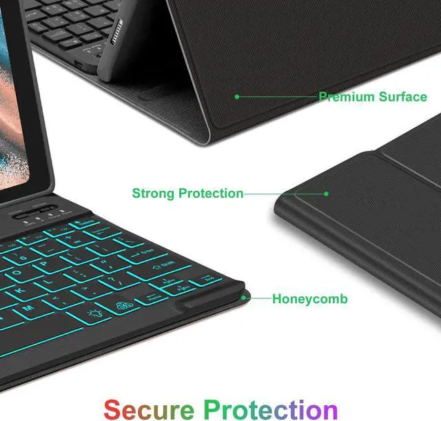 Alt view image 5 of 5 - Galaxy Tab A8 Case with Keyboard 10.5 Inch 2022, Smart 7 Color Backlight & Detachable Wireless Bluetooth Keyboard Cover & Slim Folio Cover with S Pen Holder for Galaxy Tab A8 SM-X200/X205/X207,Black