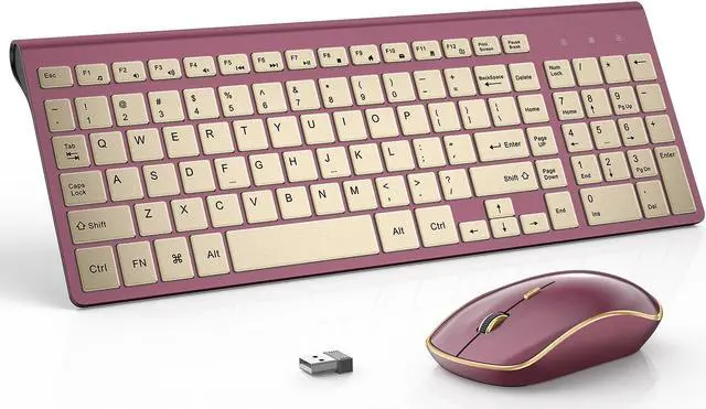 Main image of JOYACCESS Wireless Keyboard and Mouse, 2.4g Slim and Ergonomic Wireless Keyboard Mouse Combo- Full Size and Portable Design for Laptop/Windows/Computer-Wine Red Gold