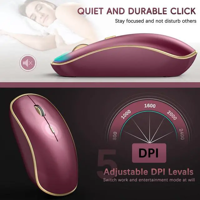 Alt view image 4 of 5 - JOYACCESS Wireless Keyboard and Mouse, 2.4g Slim and Ergonomic Wireless Keyboard Mouse Combo- Full Size and Portable Design for Laptop/Windows/Computer-Wine Red Gold