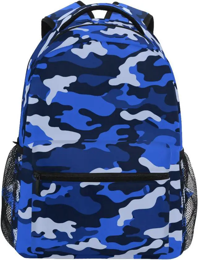 Main image of ZZKKO Camo Camouflage Blue School Backpacks Book Bag for Boys Girls Travel Hiking Camping Daypack Work Laptop Backpack