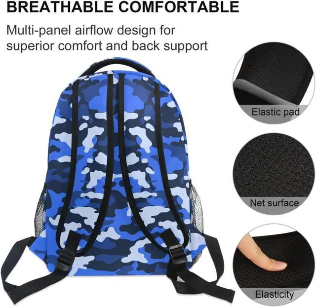 Alt view image 5 of 5 - ZZKKO Camo Camouflage Blue School Backpacks Book Bag for Boys Girls Travel Hiking Camping Daypack Work Laptop Backpack