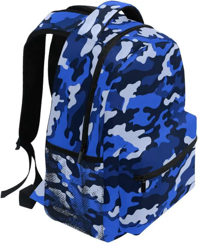 Alt view image 3 of 5 - ZZKKO Camo Camouflage Blue School Backpacks Book Bag for Boys Girls Travel Hiking Camping Daypack Work Laptop Backpack
