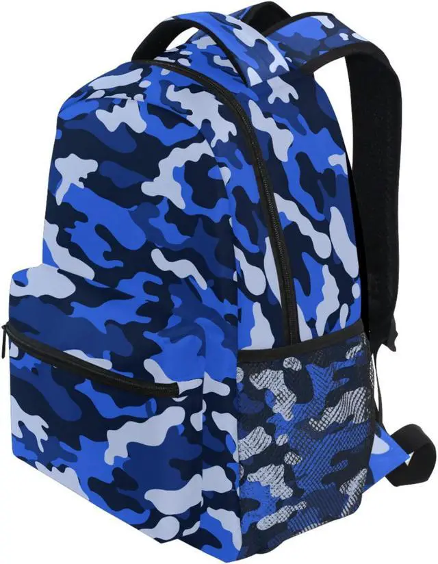 Alt view image 4 of 5 - ZZKKO Camo Camouflage Blue School Backpacks Book Bag for Boys Girls Travel Hiking Camping Daypack Work Laptop Backpack