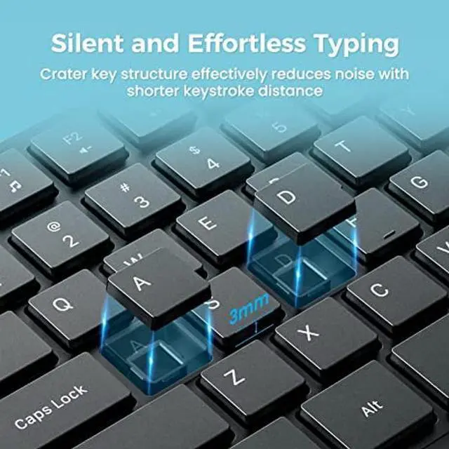 Alt view image 3 of 5 - Wireless Keyboard and Mouse Combo, Lovaky 2.4G Full-Sized Ergonomic Keyboard, 3 DPI Adjustable Cordless USB Mouse, Quiet Click for Computer/Laptop/Windows/Mac (2 Pack, Black)