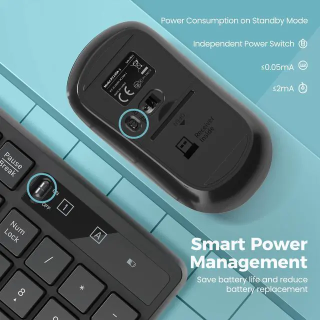 Alt view image 5 of 5 - Wireless Keyboard and Mouse Combo, Lovaky 2.4G Full-Sized Ergonomic Keyboard, 3 DPI Adjustable Cordless USB Mouse, Quiet Click for Computer/Laptop/Windows/Mac (2 Pack, Black)