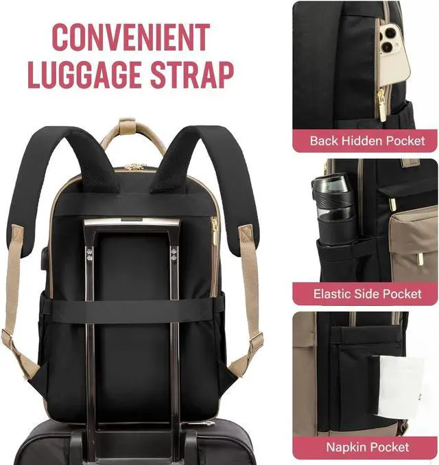 Alt view image 4 of 5 - LOVEVOOK Laptop Backpack for Women Men 15.6 Inch Laptop Bag with USB Port Fashion Waterproof Backpacks Teacher Nurse Stylish Travel Bags Vintage Daypacks Bookbag for College School Work