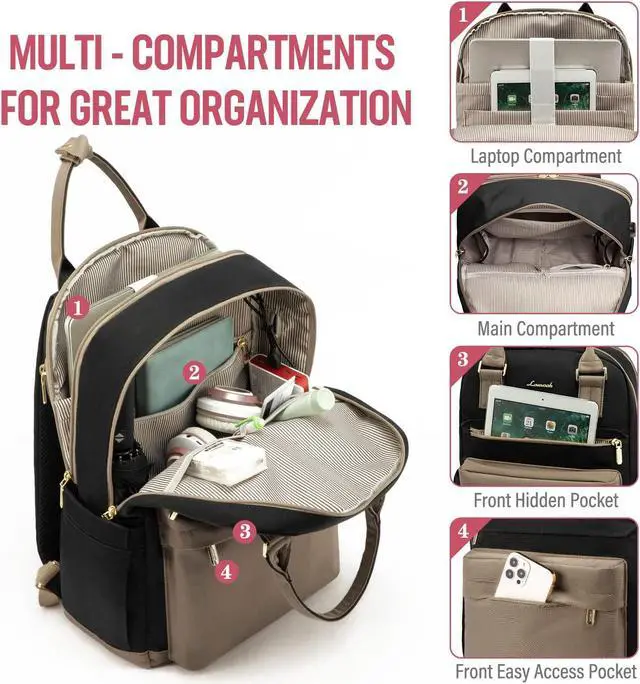 Alt view image 2 of 5 - LOVEVOOK Laptop Backpack for Women Men 15.6 Inch Laptop Bag with USB Port Fashion Waterproof Backpacks Teacher Nurse Stylish Travel Bags Vintage Daypacks Bookbag for College School Work