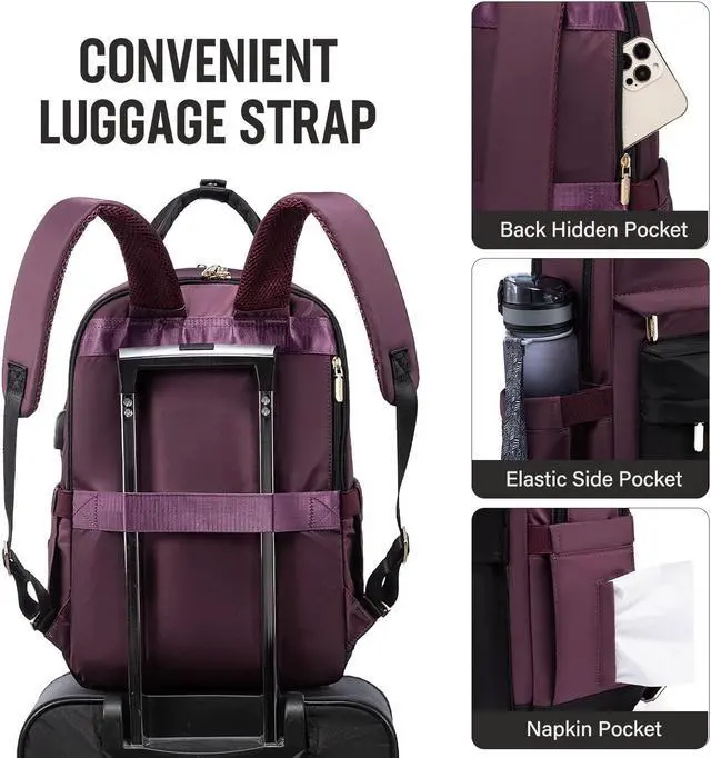 Alt view image 4 of 5 - LOVEVOOK Laptop Backpack for Women 15.6 Inch Laptop Bag with USB Port, Fashion Waterproof Backpacks Teacher Nurse Stylish Travel Bags Vintage Daypacks for College Work