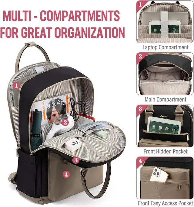 Alt view image 2 of 5 - LOVEVOOK Laptop Backpack for Women Men, 17.3 Inch Laptop Bag with USB Port Fashion Waterproof Backpacks Teacher Nurse Stylish Travel Bags Vintage Daypacks Bookbag for College School Work