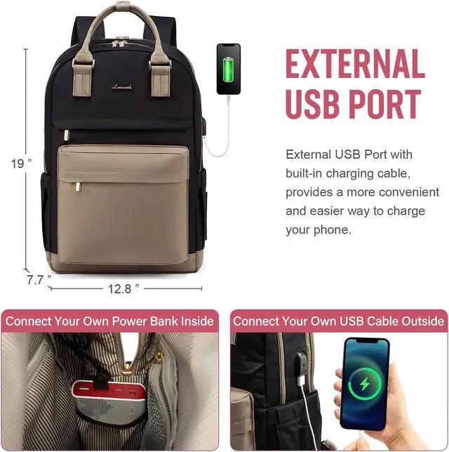 Alt view image 5 of 5 - LOVEVOOK Laptop Backpack for Women Men, 17.3 Inch Laptop Bag with USB Port Fashion Waterproof Backpacks Teacher Nurse Stylish Travel Bags Vintage Daypacks Bookbag for College School Work