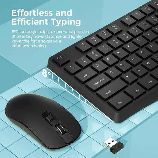 Alt view image 4 of 5 - Wireless Keyboard and Mouse Combo, Lovaky 2.4G Full-Sized Ergonomic Keyboard, 3 DPI Adjustable Cordless USB Mouse, Quiet Click for Computer/Laptop/Windows/Mac (2 Pack, Black)